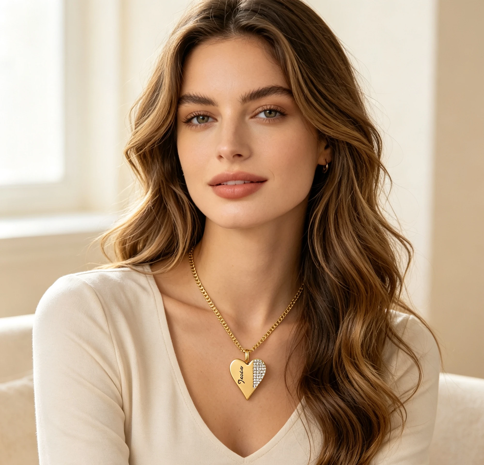 18K Gold Plated Engravable Blessing Lab Made Emerald Pendant Necklace-Heart Shape