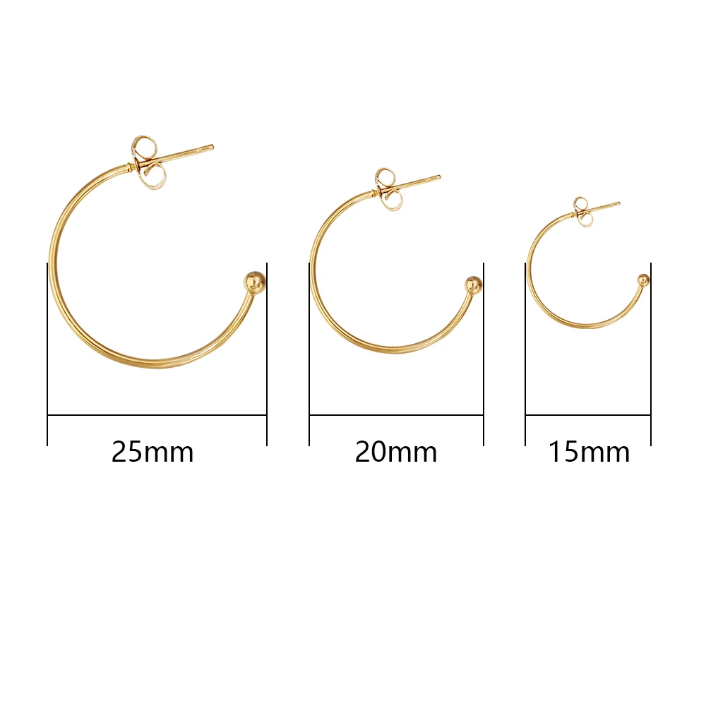 6pcs 15-25mm Stainless Steel C-shaped Ear Hoops Round Earrings Ear Wires Connectors For DIY Earrings Jewelry Making Accessories