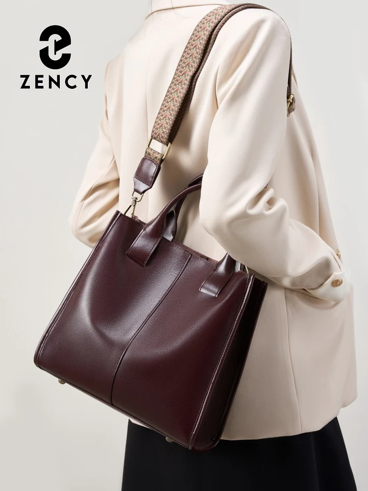Zency Vintage Genuine Leather Women Shoulder Bag Large Capacity Shopper Soft Leather Bucket Tote Bags for Work
