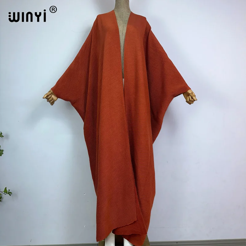 WINYI winter maxi poncho Pleated dress Beach Wear elegant Africa Cardigan holiday cloak long cardigans for woman loose kimono