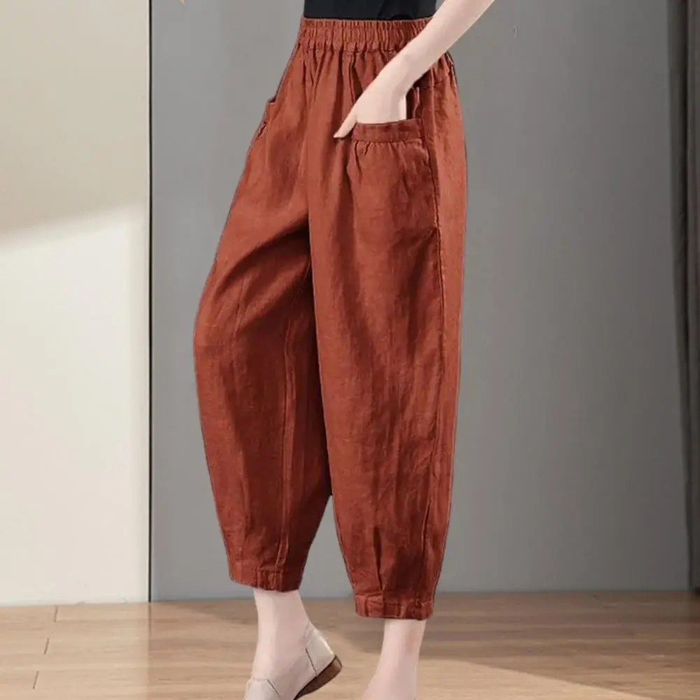 Women Spring Summer Casual Pants Elastic High Waist Harem Trousers Solid Color Wide Leg Long Pants Streetwear