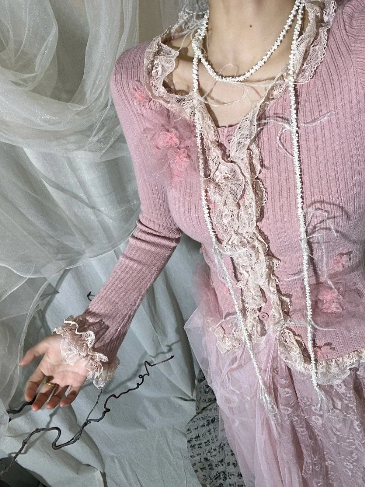 

Вязаный комплект из топа с длинным рукавом и юбки А-силуэта из хлопка для молодых женщин