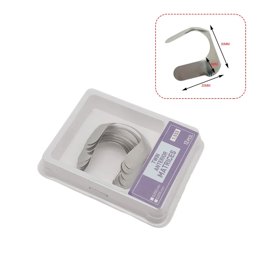 

Stainless Steel Twin Anterior Matrix Bands for Class III and IV Proximal Composite Restorations