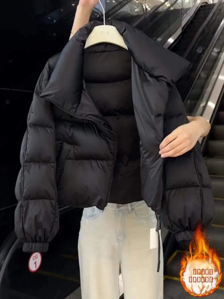 

Женская зимняя куртка из хлопка с пуховым наполнителем, новая модная теплая свободная повседневная короткая верхняя одежда на молнии в корейском стиле