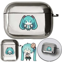 Hatsune Miku Electroplated Pixel Pattern Printing Earphone Case for Airpods 1 2 3 4 Pro Pro2 Pro3 Shockproof Earphone Housing