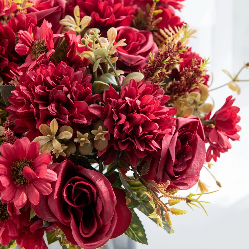 1PC Künstliche Blumen Günstige Neue Jahr Dekoration Hochzeit Garten Pfingstrose Bogen Weihnachten Hause Gefälschte Seide Rose Hortensien Vase für – Detail 13