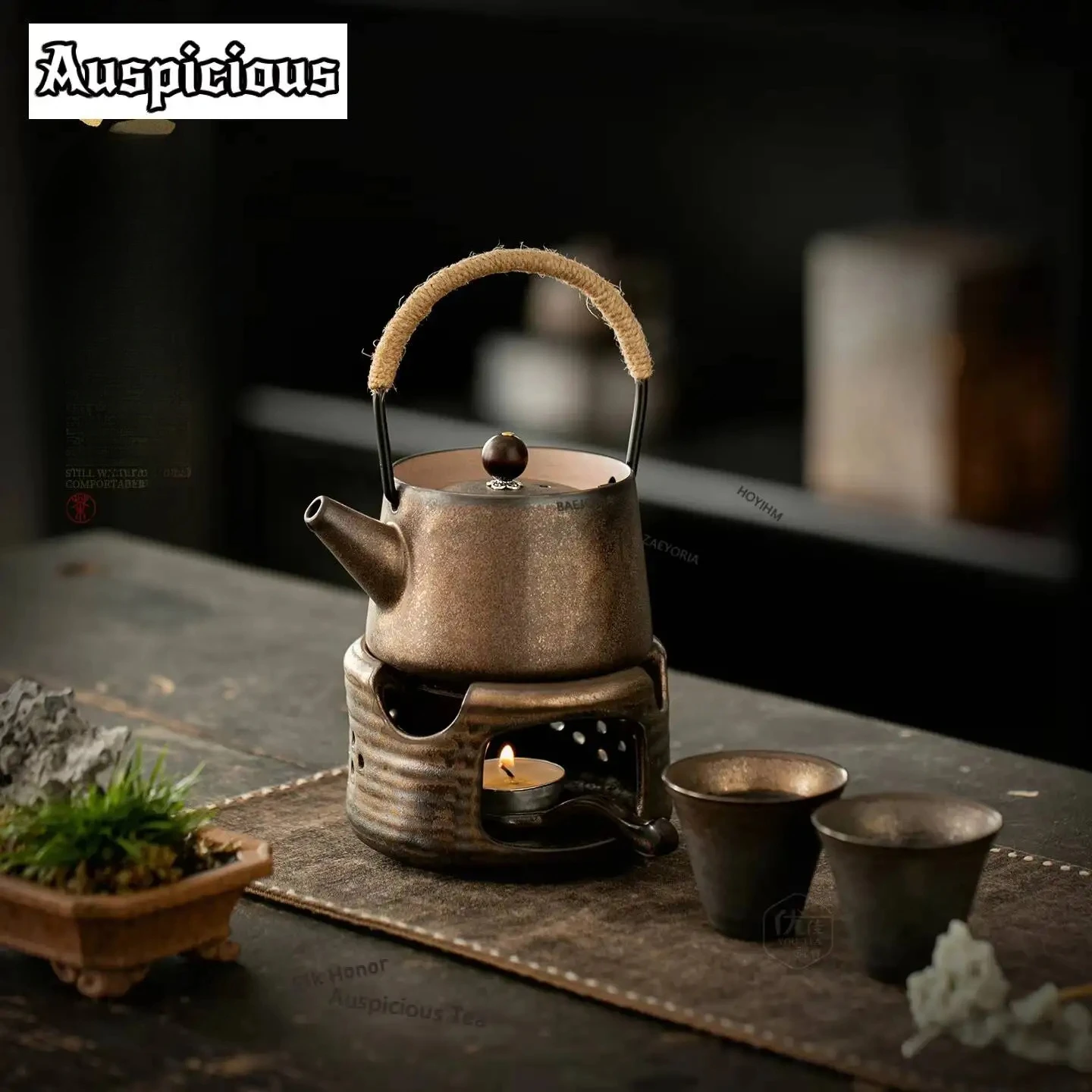 ZAEYORIA Wabi-sabi Style Gilded Gold Tea Warmer Holder Candle Heater Stove Kettle Stand Boiling Water Carbon Furnace Drinkware