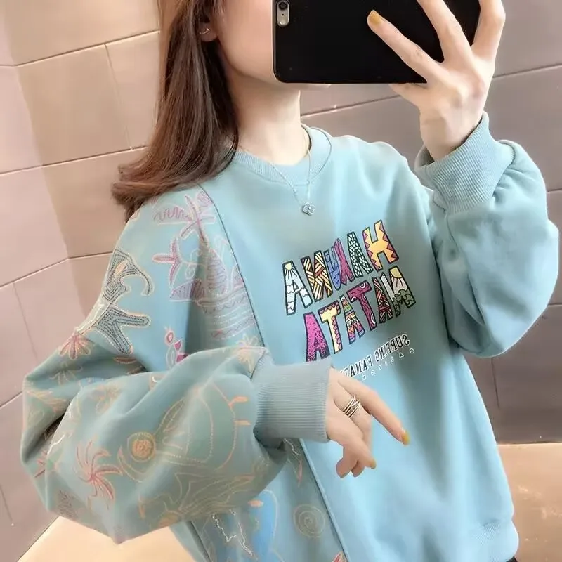 Women's Hoodies Korean Style 2025 Spring Autumn Woman Printed Sweatshirt Female Pullovers Tops T-shirt Student Casual Sweatshirt