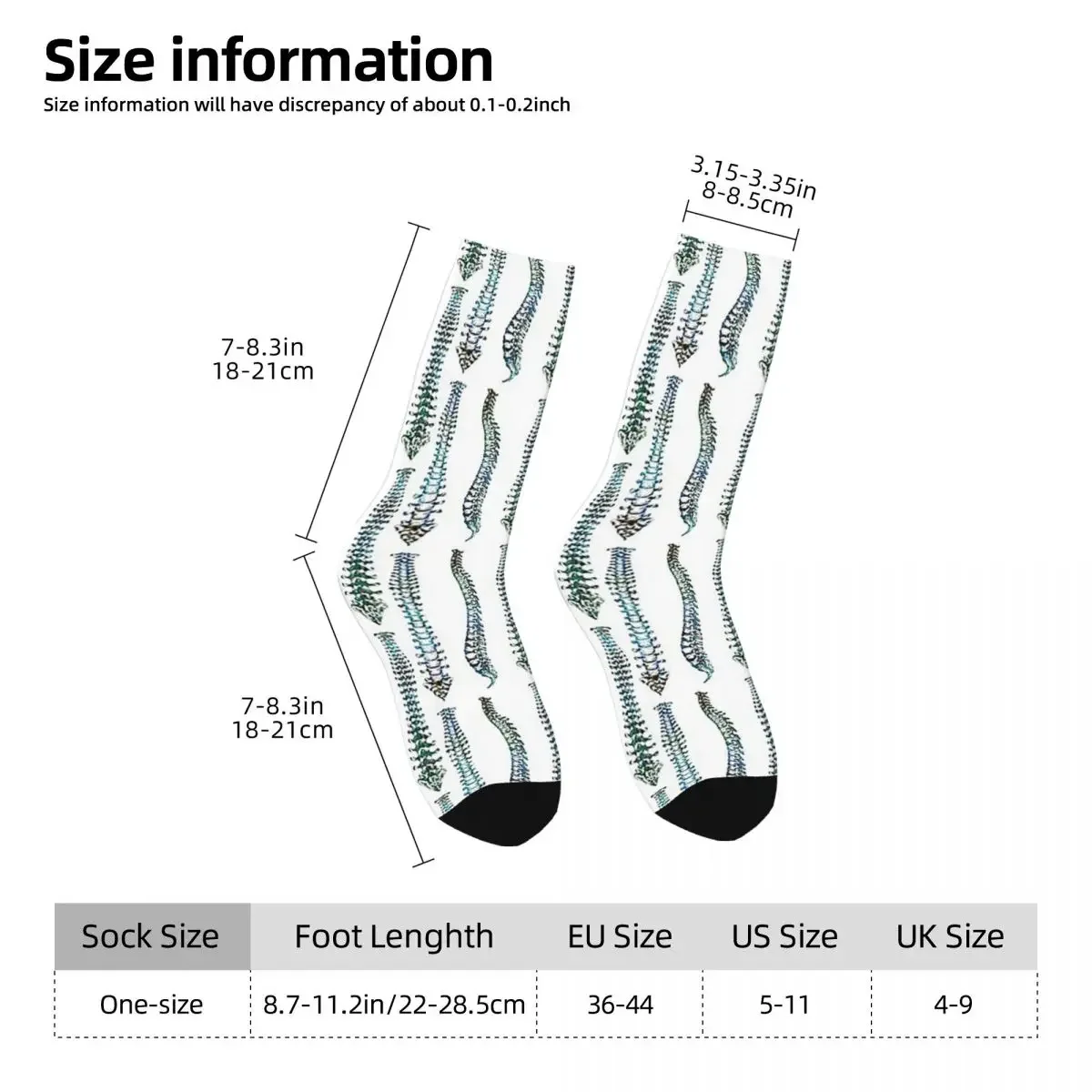 Spine Front, Back, And Sideview Anatomy Socks High Quality Stockings All Season Long Socks for Man's Woman's Christmas Gifts