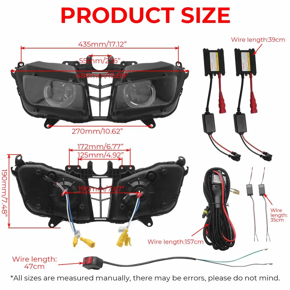 1Pc Fully Assembled Headlight Led Angel Eye Headlight Kit Fits For Honda Cbr600Rr 600Rad Rrd Rae Rre Raf Rrg Rrh Rar 2013-2017