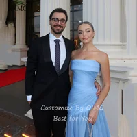 OIMG Maxi Strapless A Line Prom Gowns Backless Pleated Party Gown Floor Length Evening Dress vestidos de gala Customized 3