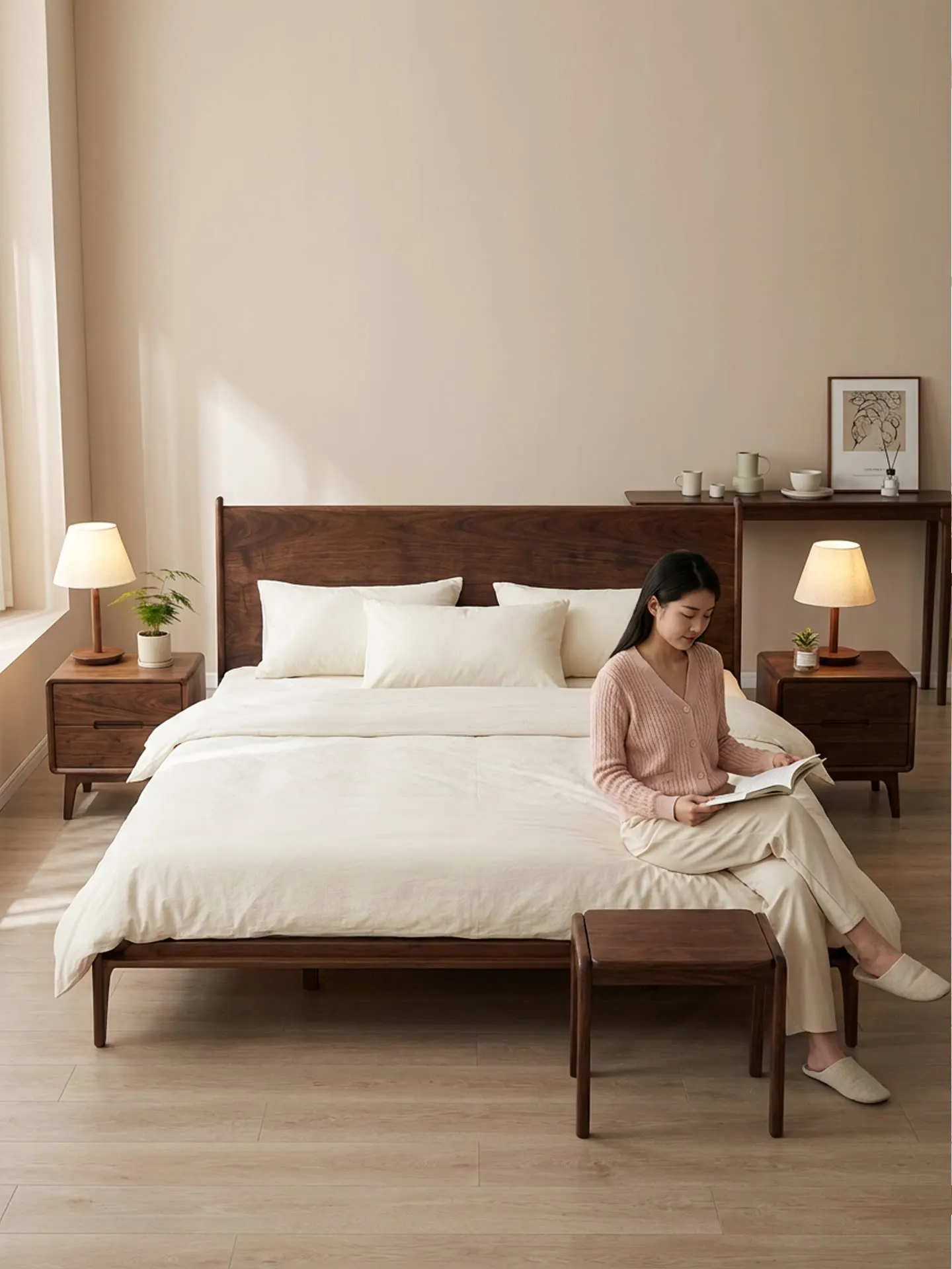 North American Black Walnut Full Solid Wood Bed Nordic Simple Mortise and Tenon Structure Rack Bed Bedroom Furniture