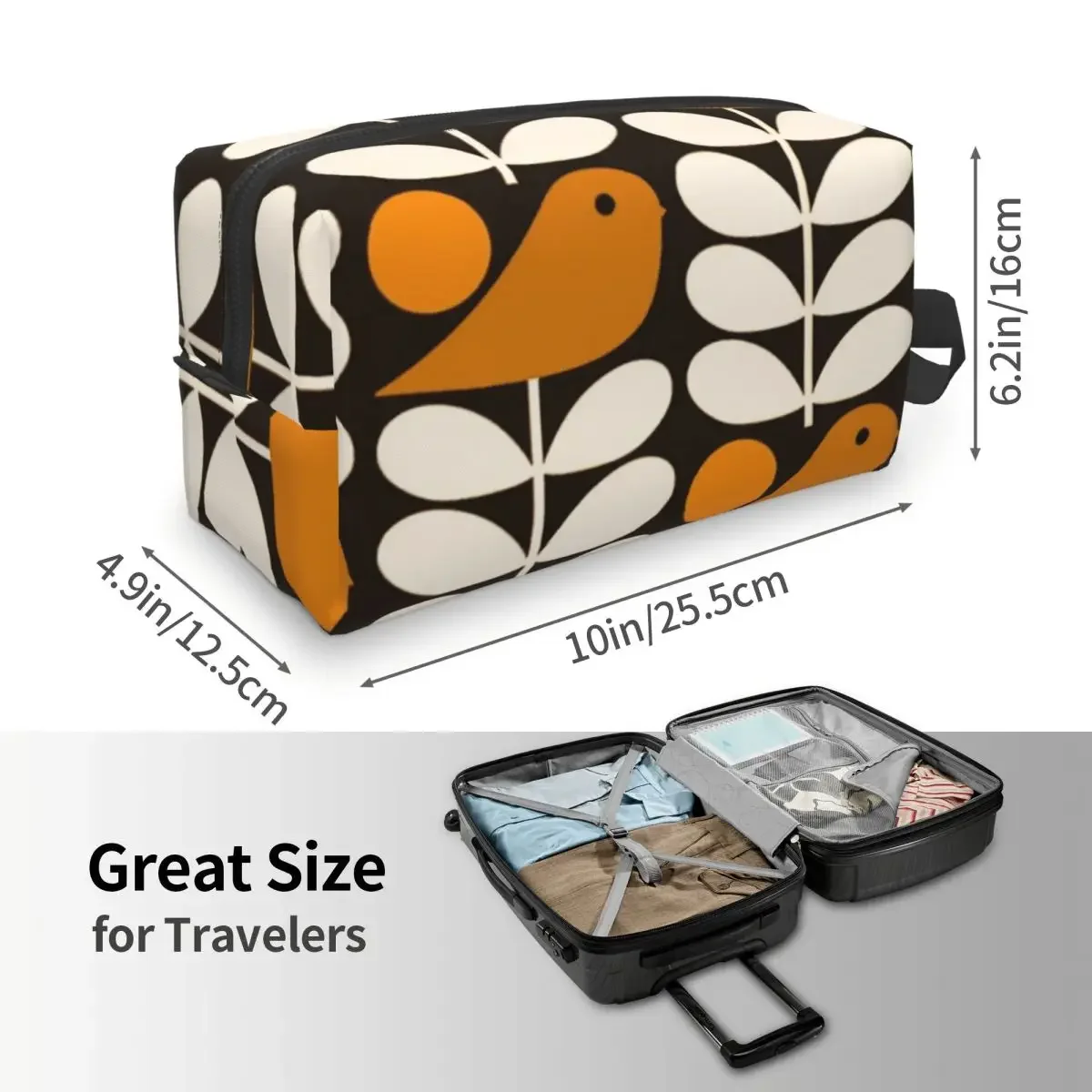 Bolsa de aseo Multistem Birds para mujer, organizador de maquillaje cosmético, caja de Kit de almacenamiento de belleza, color negro, blanco y naranja, Orla Kiely Scandi