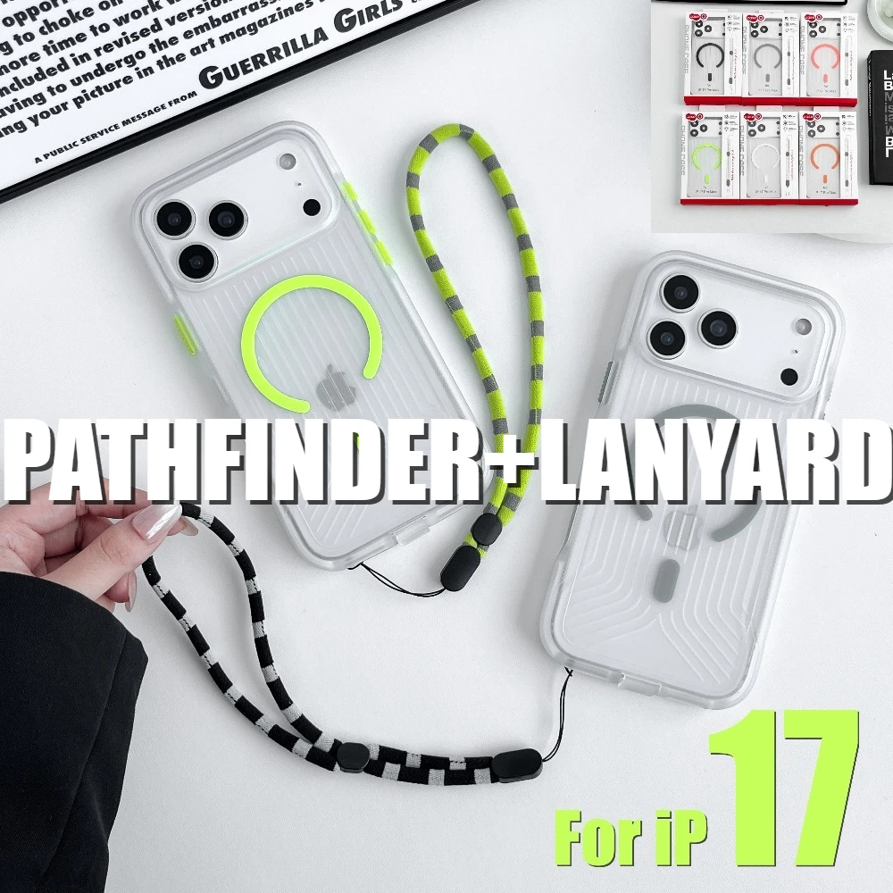 

PATHFINDER+LANYARD Corrugated Clear Mag-Safe Case For Original IPhone 17 Pro Max Air Magnetic Wirless Charging Dustproof Cover