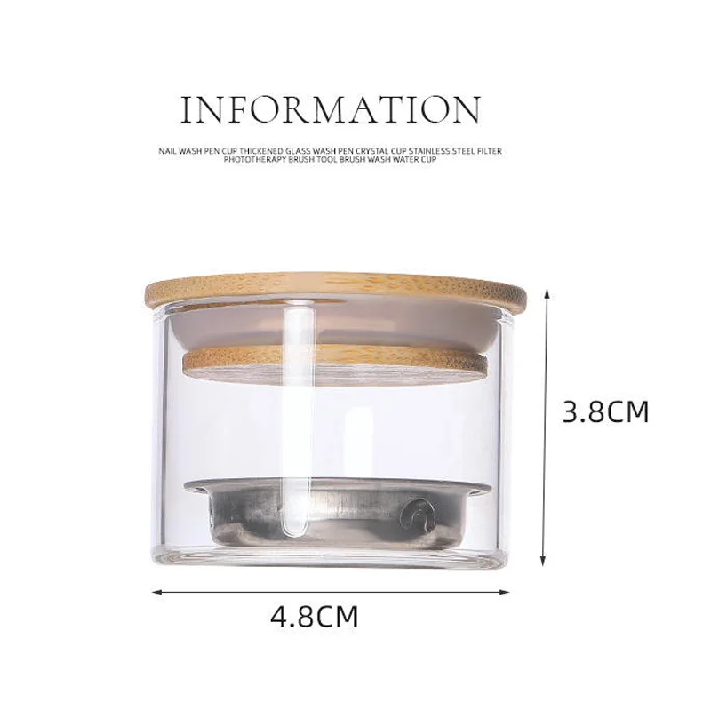 زجاج تنظيف فرشاة الأظافر مع فلتر مقاوم للصدأ، كوب كريستالي بغطاء لحاوية غسالة فرشاة جل لفن الأظافر