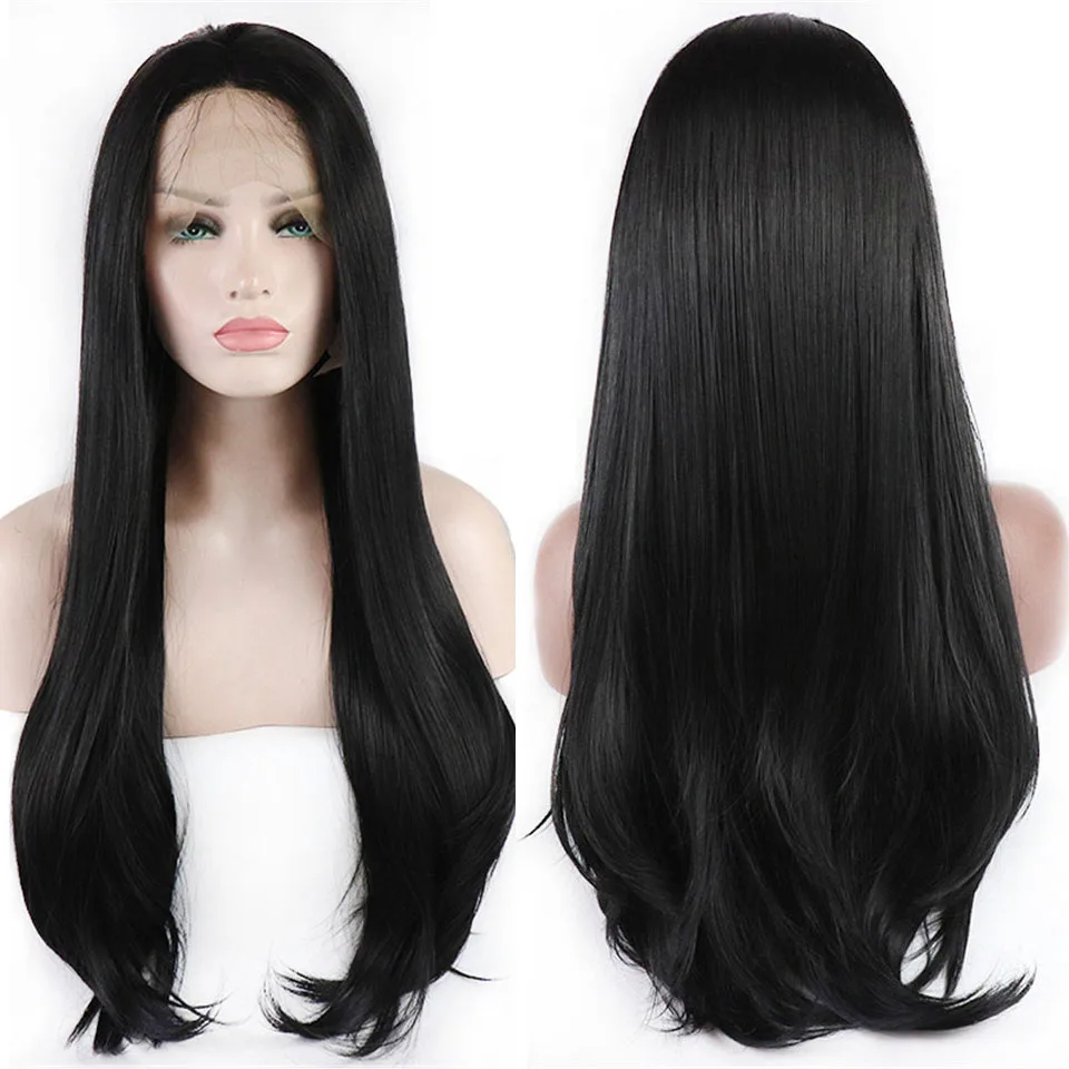 

ZeSen Long Body Wave Straight Glueless Synthetic Lace Front Wig Heat Resistant Fiber Colored Cosplay Daily Wearing Wigs