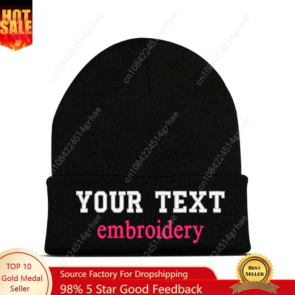

Personalized Custom Beanies Hats with Embroidery Text Logo Name Beanie Hat for Men Women Warm Winter Knit Cuff Beanie Cap Black