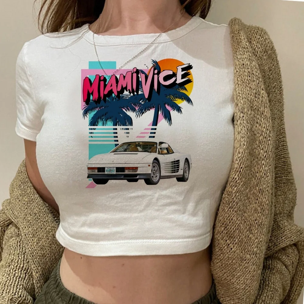 Miami Vice cropped top teen vintage y2k scene  jojifuku dollette t shirt kawaii vintage grunge baddie y2k