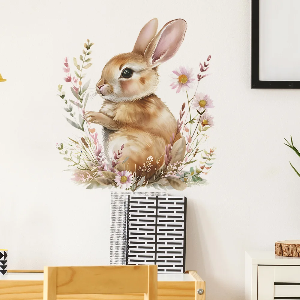 Bunny Vinyl Tile Child Wall Stickers For Baby Room Decor Wall Decor Adhesive Wallpaper Furniture Sticker Bedroom Accessories
