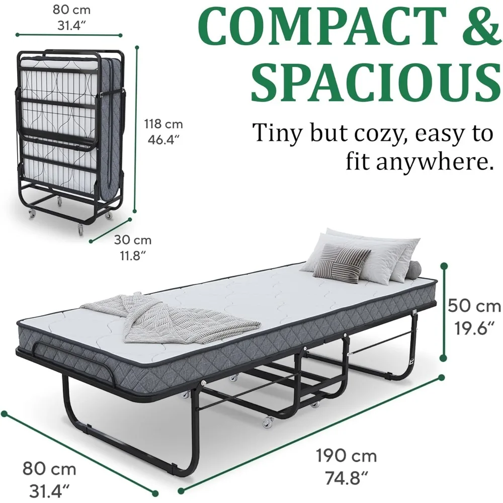 سرير فاخر قابل للطي مع مرتبة إسفنجية الذاكرة - إطار بحجم سرير أطفال 75 × 31 - سرير ضيوف محمول فاخر مع 5 بوصات
