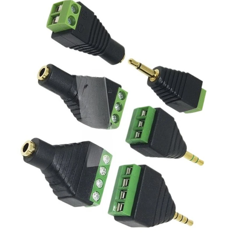 Weld-free 3.5mm gold-plated green terminal headphone audio plug female adapter for dual-channel stereo 2/3/4 sections 1pcs