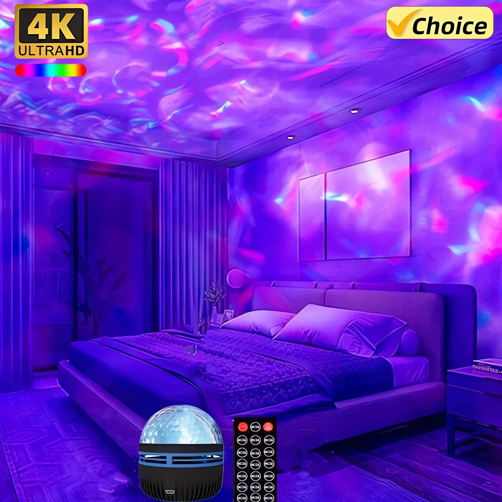 LED Galaxy Projector Aurora 5V Night Light 360° Rotating GB Colorful NightLights with Remote Control for Home Theater Room Deco