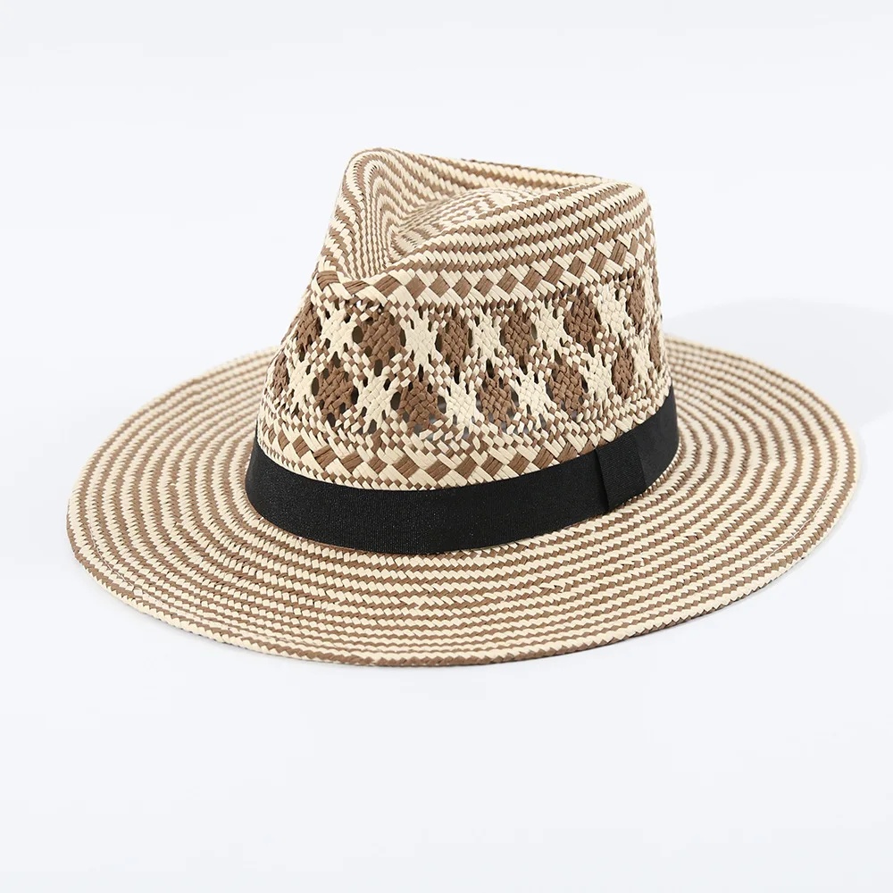 Fresh British Panama Straw Hat, Flat Brim Fedora Jazz Cap, Breathable Comfort Outdoor Travel Hat