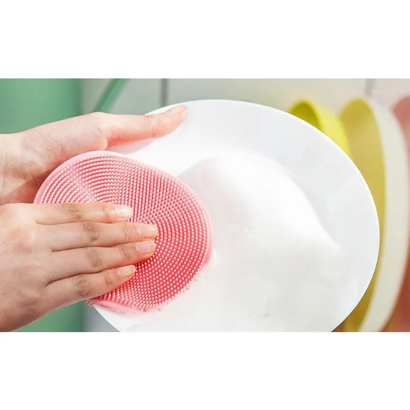 Silicone Dish Cleaning Sponge Brush, Efficient Kitchen Gadget for Household Cleaning, Dishes, Fruits & Vegetables