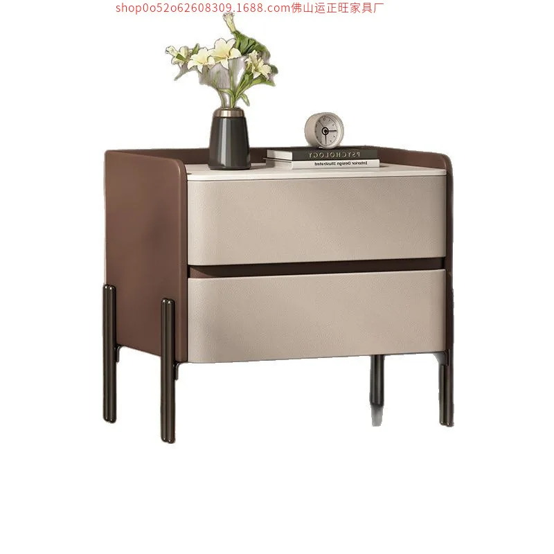 

Solid wood light luxury Italian bedside table simple modern bedroom home leather slate storage