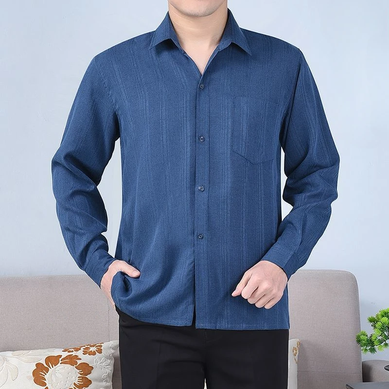 

Summer Cotton Linen Shirts Casual Long Sleeve Tops for Men Blusas Camisa Masculina Loose Middle-aged and Elderly Shirts H63