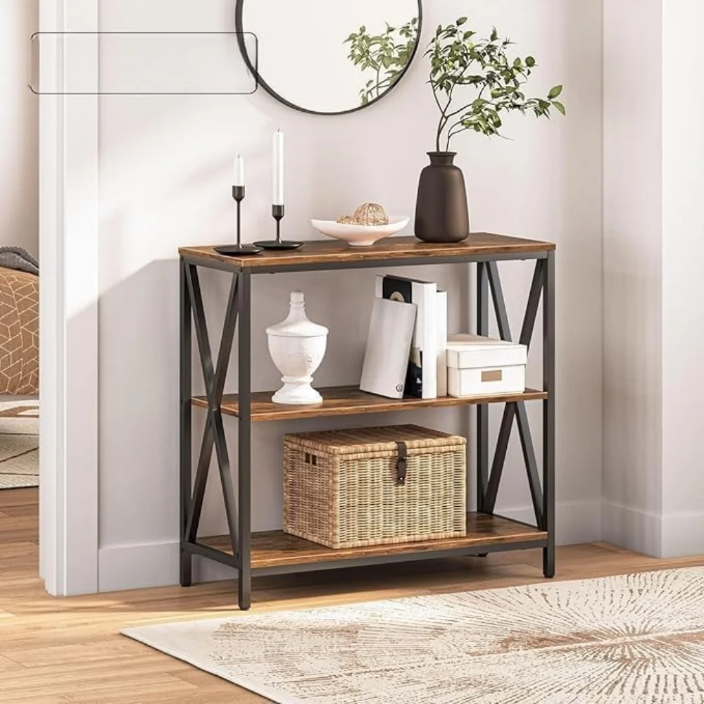 Sofa Table, Industrial Console, 3-Tier Narrow Side Tables with Open Shelves, Foyer Tables for Entryway, Sofa Table