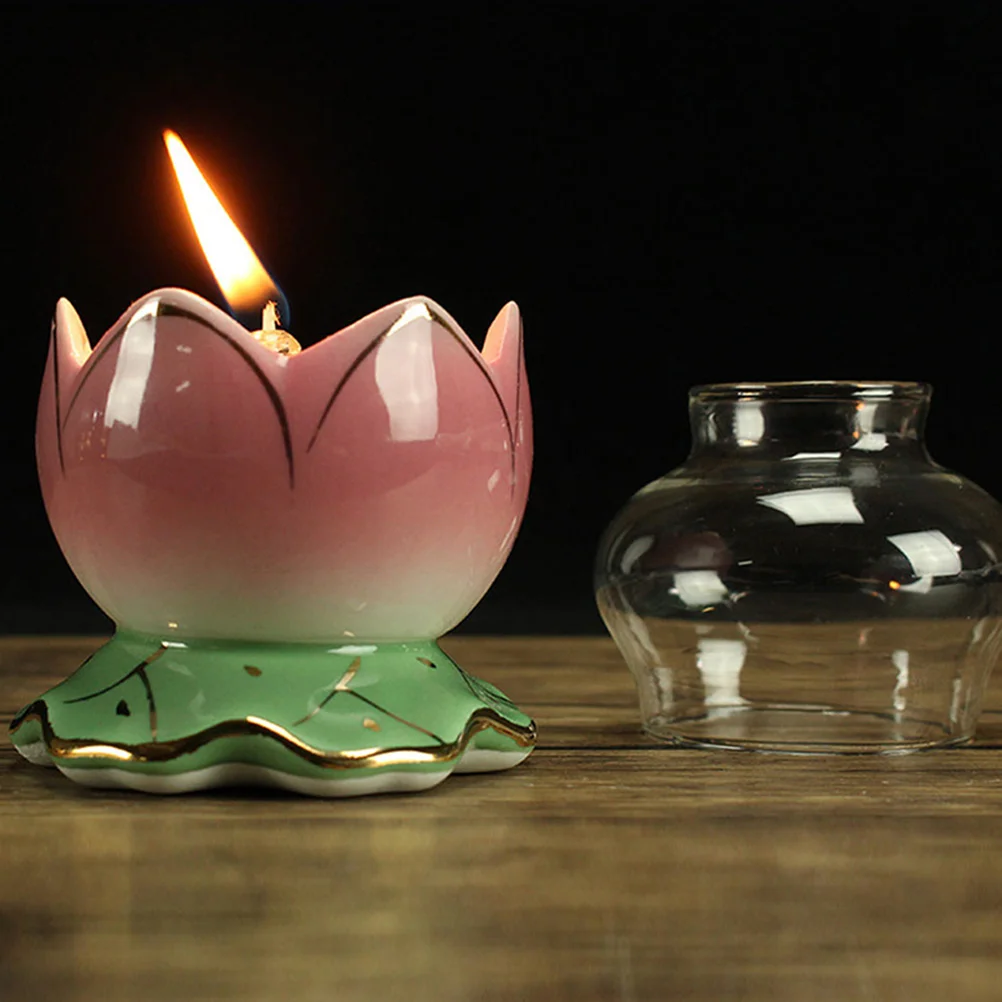 

2 Sets Ceramic Oil Windproof For Indoor Use Vintage Glass Butter Temple Decoration Retro Desktop Liquid Lamp