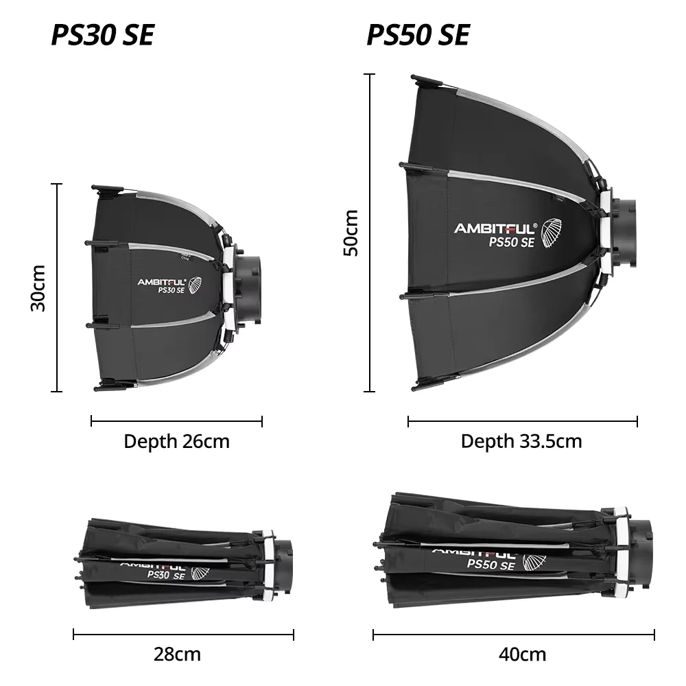 Ambitful PS30/PS50 SE 30cm 55cm Mini Quickly Release Bowens Mount Octagon Softbox + Honeycomb Grid Outdoor SoftBox for LED Flash