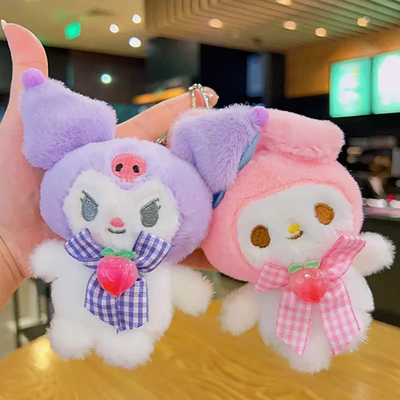 Sanrio Hollo Kitty Cinnamoroll My Melody Plush Doll Keychain Kawaii Pom Pom Purin Pendant Bag Charm Cartoon Cute Doll Girl Gift