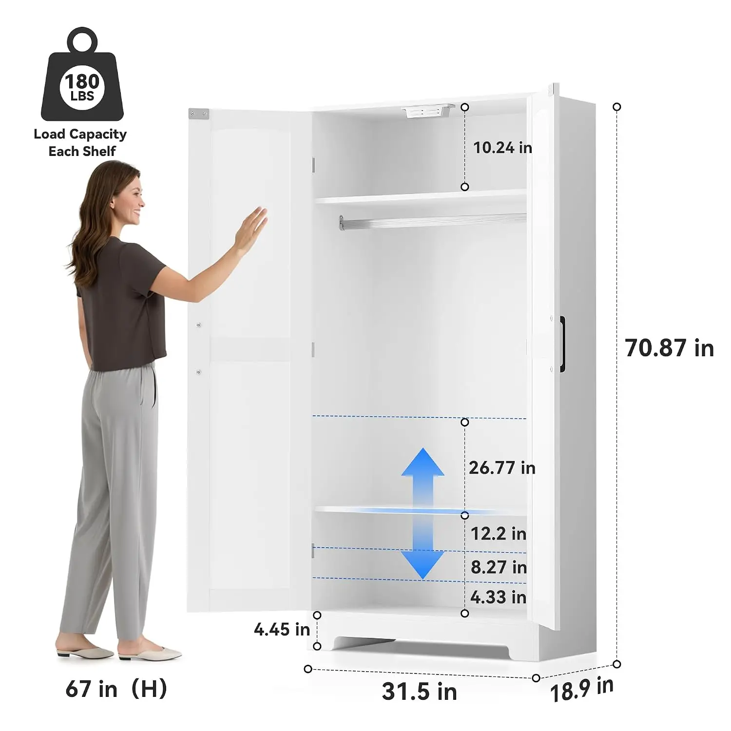 Wooden Wardrobe Closet,Freestanding,Doors & Shelves,Bedroom Clothing Storage,Custom