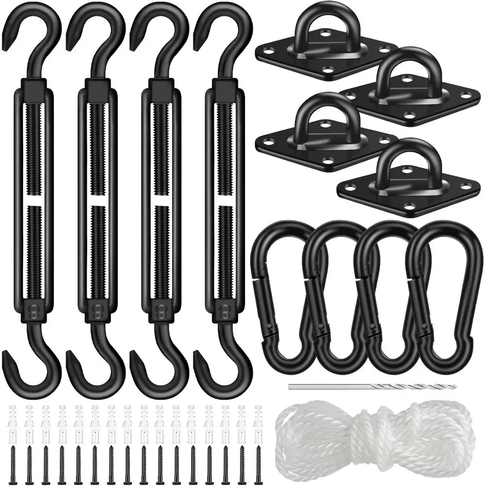 

6 Inch Matte Black Sun Shade Hardware Kit, 46 PCS, for Garden, Patio, Outdoor Installation