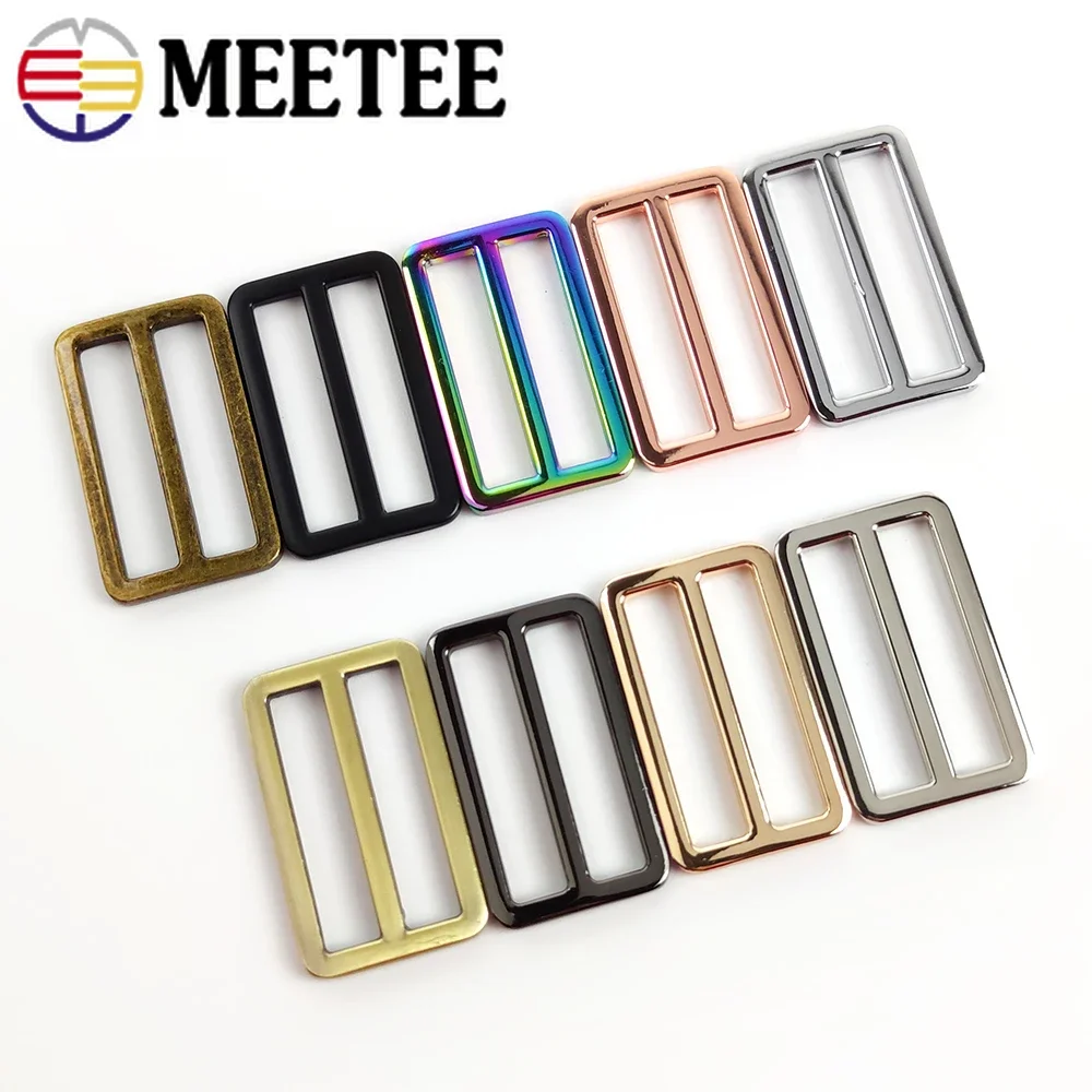 20Pcs Meetee 16-50mm Metal Buckles Slider Tri-Gilde Adjuster Bags Strap Webbing Ring Clasp DIY Clothes Leather Craft Accessories