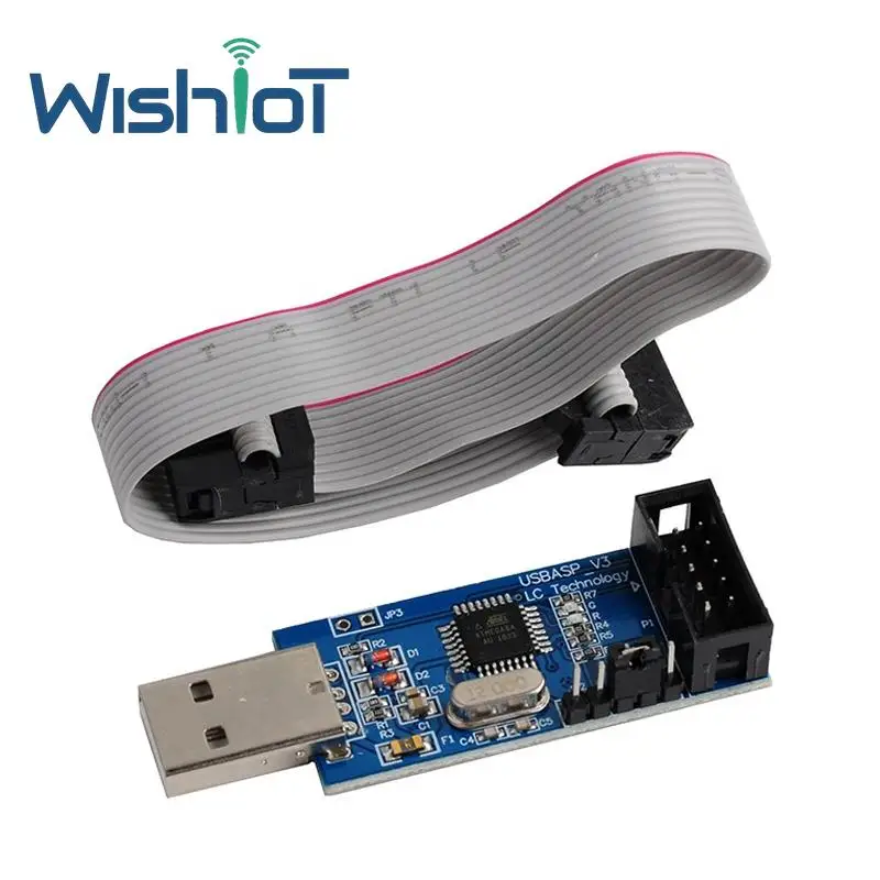 USBASP V3 AVR Programmer-USB ISP Downloader for 51/AVR MCU with 10PIN to 6PIN Adapter Board Compatible with STK500 Protocol