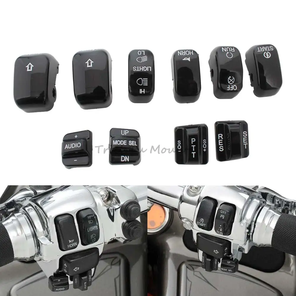 Black Chrome Hand Control Switch Housing Caps Button Cover For Harley Touring Road King Electra Street Road Glide 1996-2013