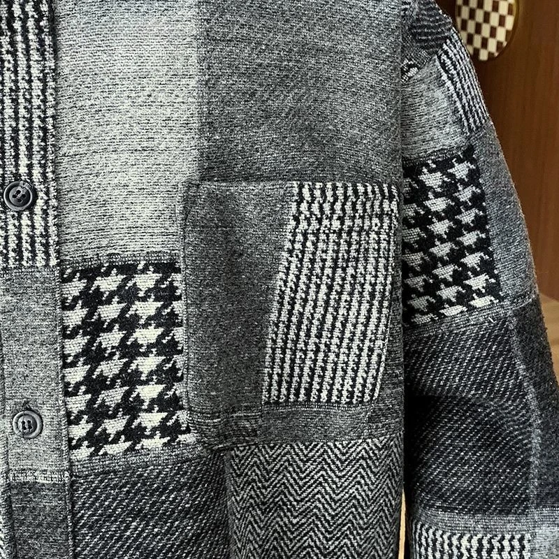 Men's Autumn Spring Top Coat Shirt Plaid Retro Simple Comfortable Loose Casual Design Fashion Advanced Niche Versatile Skinny