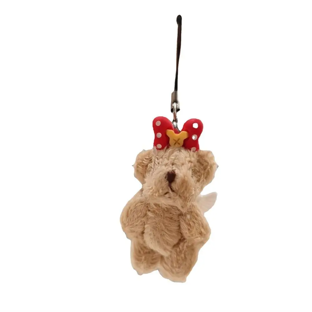 Stuffed Animal Angel Bear Keychain Tiny Bear Phone Charm Plush Phone Chain Cartoon Plush Doll Phone Lanyard Backpack Decoration