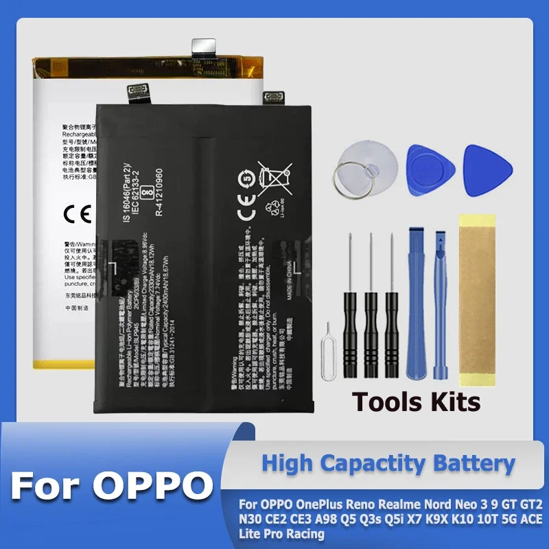 BLP989 Battery For OPPO OnePlus Reno Realme Nord Neo 3 9 GT GT2 N30 CE2 CE3 A98 Q5 Q3s Q5i X7 K9X K10 10T 5G ACE Lite Pro Racing