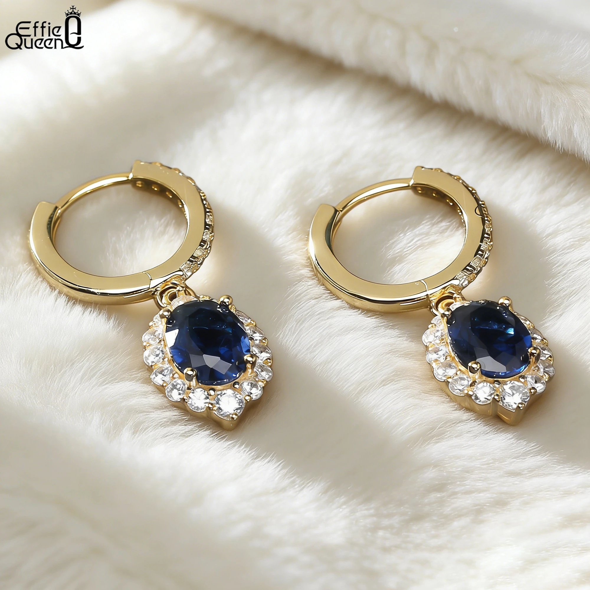

Effie Queen 925 Solid Sterling Silver 14k Gold 8A Oval Blue Zirconia Drop Earrings Luxury Jewelry for Women Wedding Party LZE05