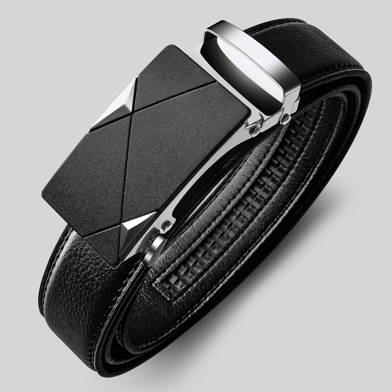 1pcs Men's Belt Metal Automatic Buckle Brand Fashion High Quality Luxury Belt for Men Famous Work Business Black PU Leather Belt