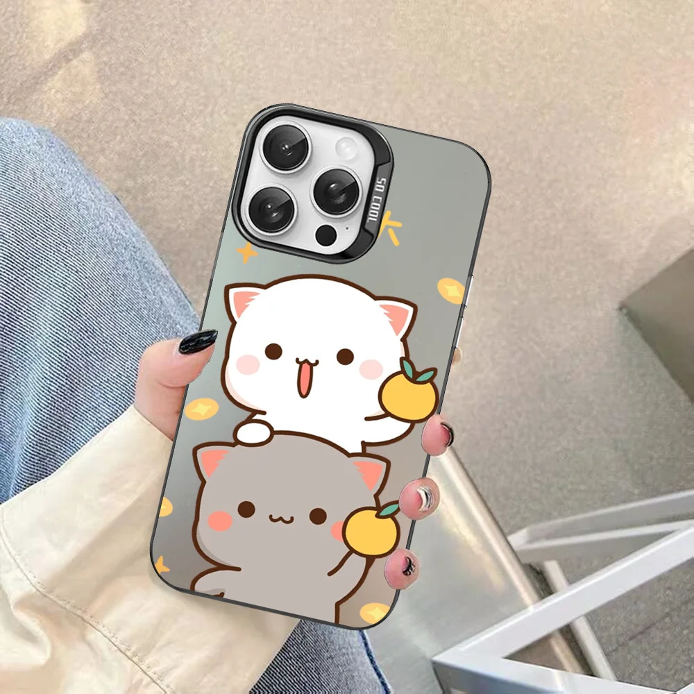 Peach Mochi Cat Cartoon Phone Case For IPhone 16 15 14 13 12 11 Pro Max X XR XSMAX 8 7 Plus Matte Shockproof Back Cover