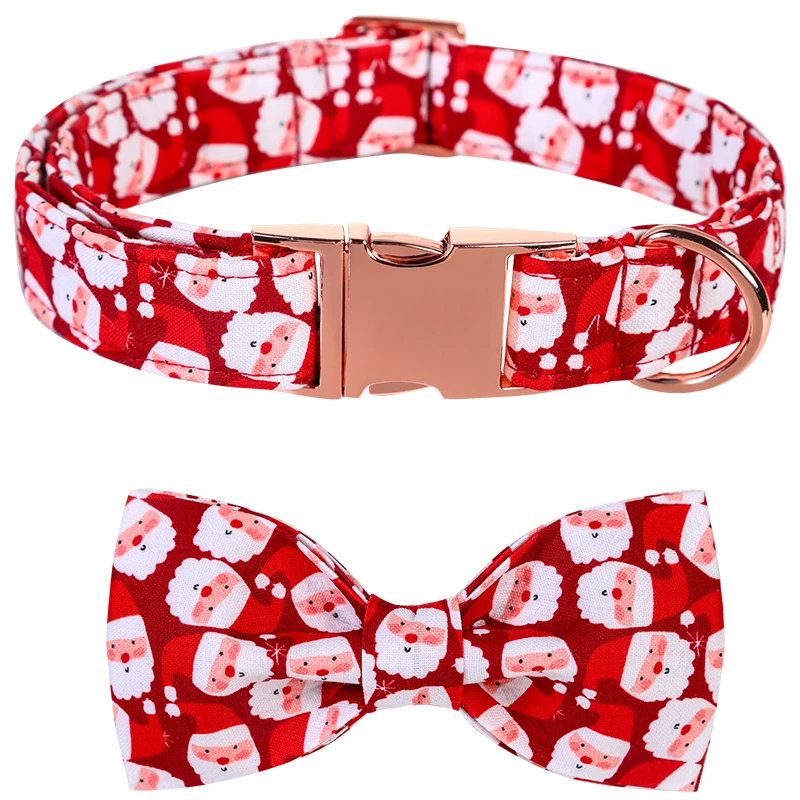 Unique Style Paws Personlized Christmas Dog Collar with Bow Red Santa Clause Dog Collar Flower Dog Collar Large Medium Small Dog