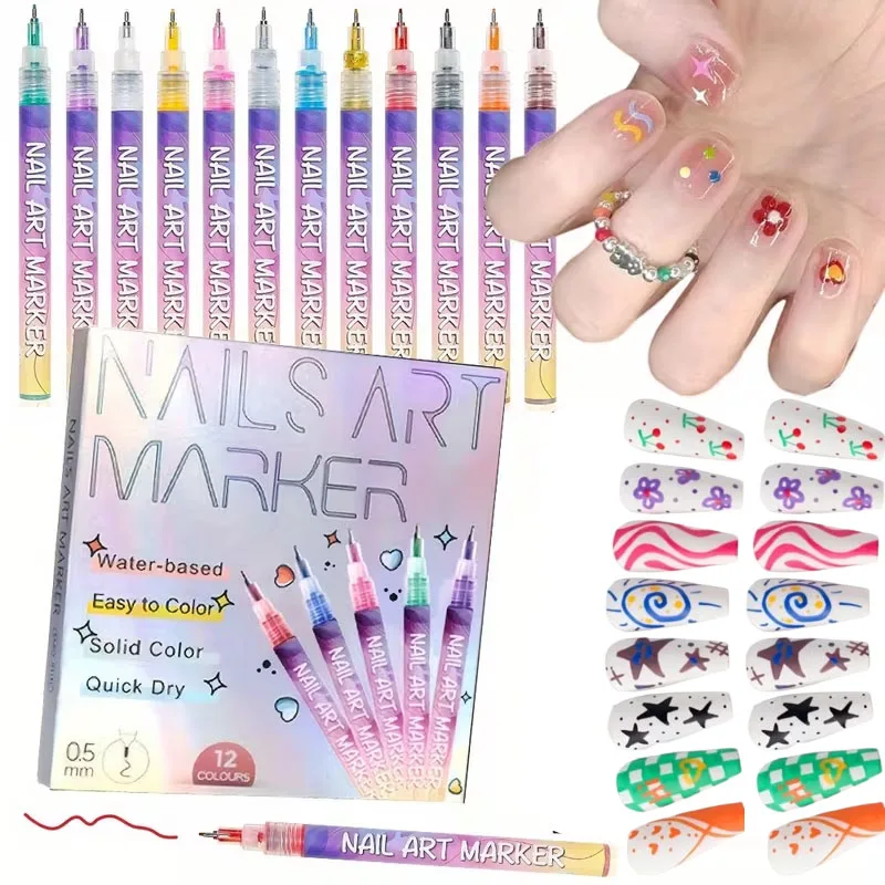 

12pcs/Set Nail Art Graffiti Pen Nail Marker Drawing Abstract Lines Fine Detail Floral Design Waterproof Nail Painting Manicure