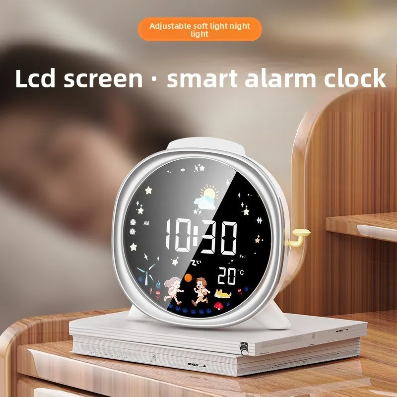 New LCD screen smart student desktop clock alarm clock night light ABS + PVC material