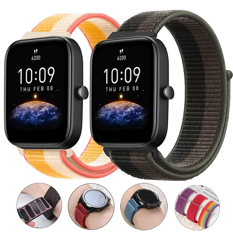 22mm 20mm Nylon Loop For Amazfit Bip 3 3Pro 6 5/Active 2 Sport Strap For Amazfit Helio/GTR GTS2 3 4 4mini/Balance 2/Cheetah Pro