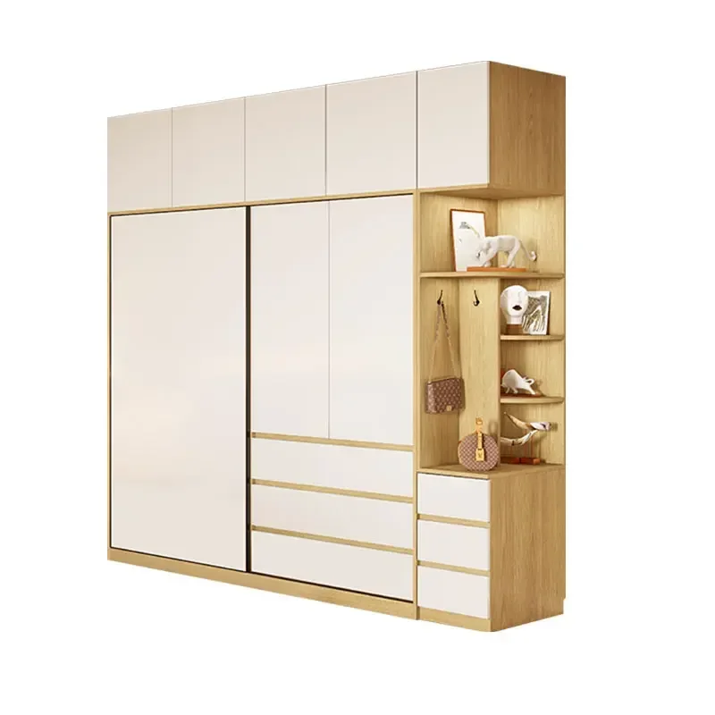 Nordic wardrobe cream style two doors solid wood modern simple storage cabinet household bedroom sliding door wardrobe